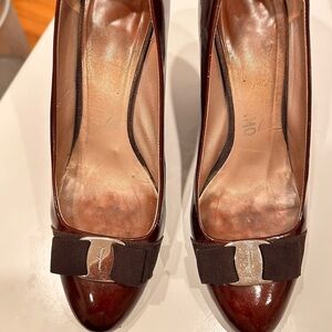 Salvatore Ferragamo Burgundy Wedges with Bow